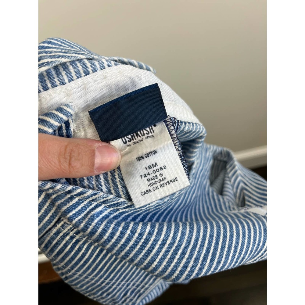 Vintage OshKosh B'gosh Blue Engineer Stripe Shortalls 18 Months - Picture 6 of 9